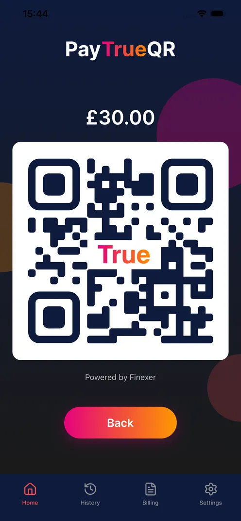 PayTrueQR app showing a payment QR code